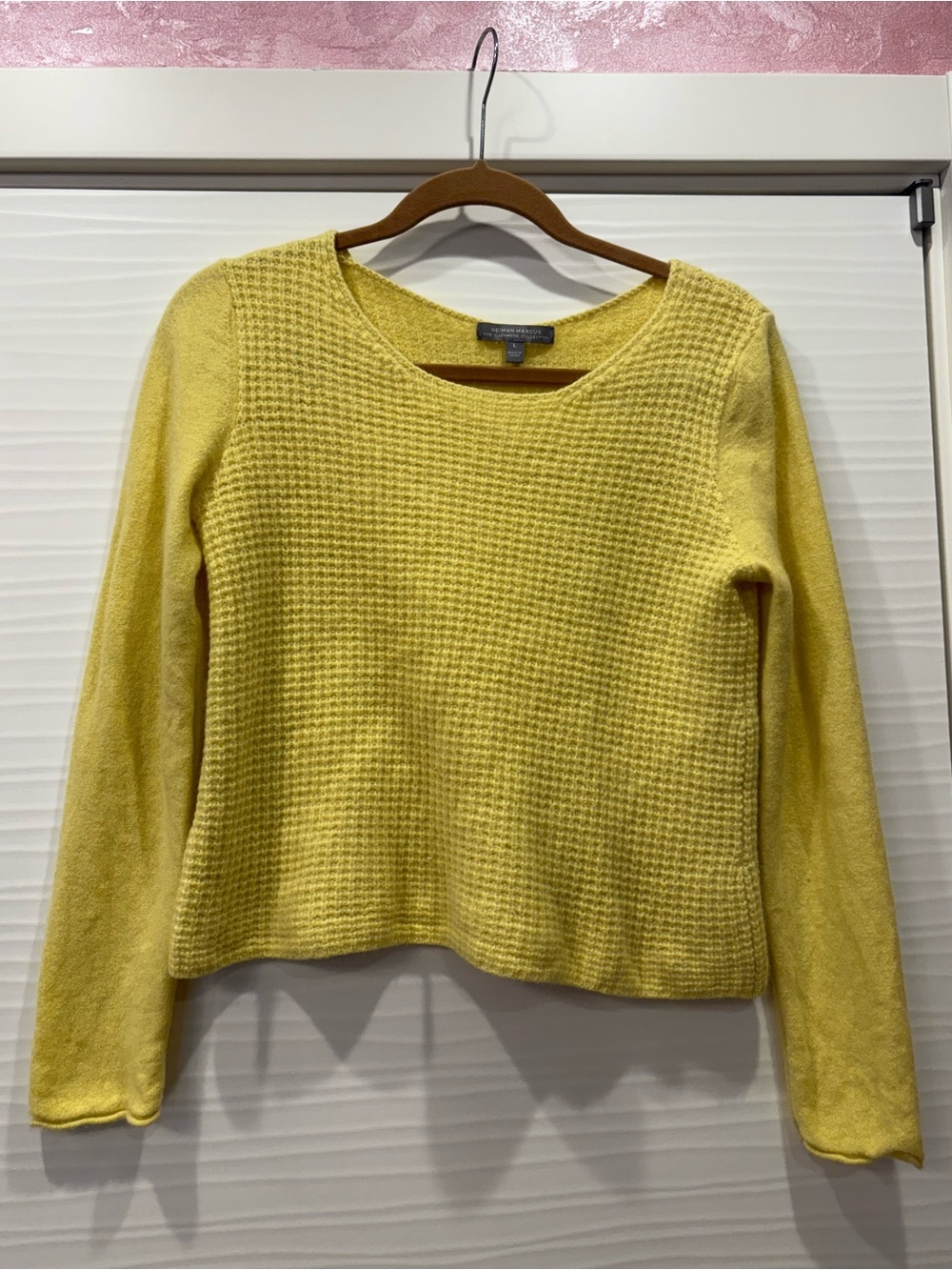 Neiman Marcus Yellow Cashmere-Blend Waffle Sweater